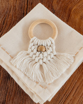 Cotton Macrame Napkins and Rings Set of 6