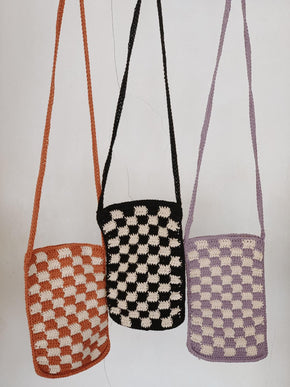 Checkered Crochet Phone Sling Bag