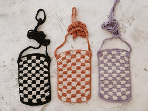 Checkered Crochet Phone Sling Bag