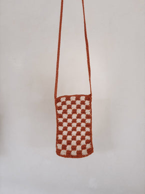 Checkered Crochet Phone Sling Bag